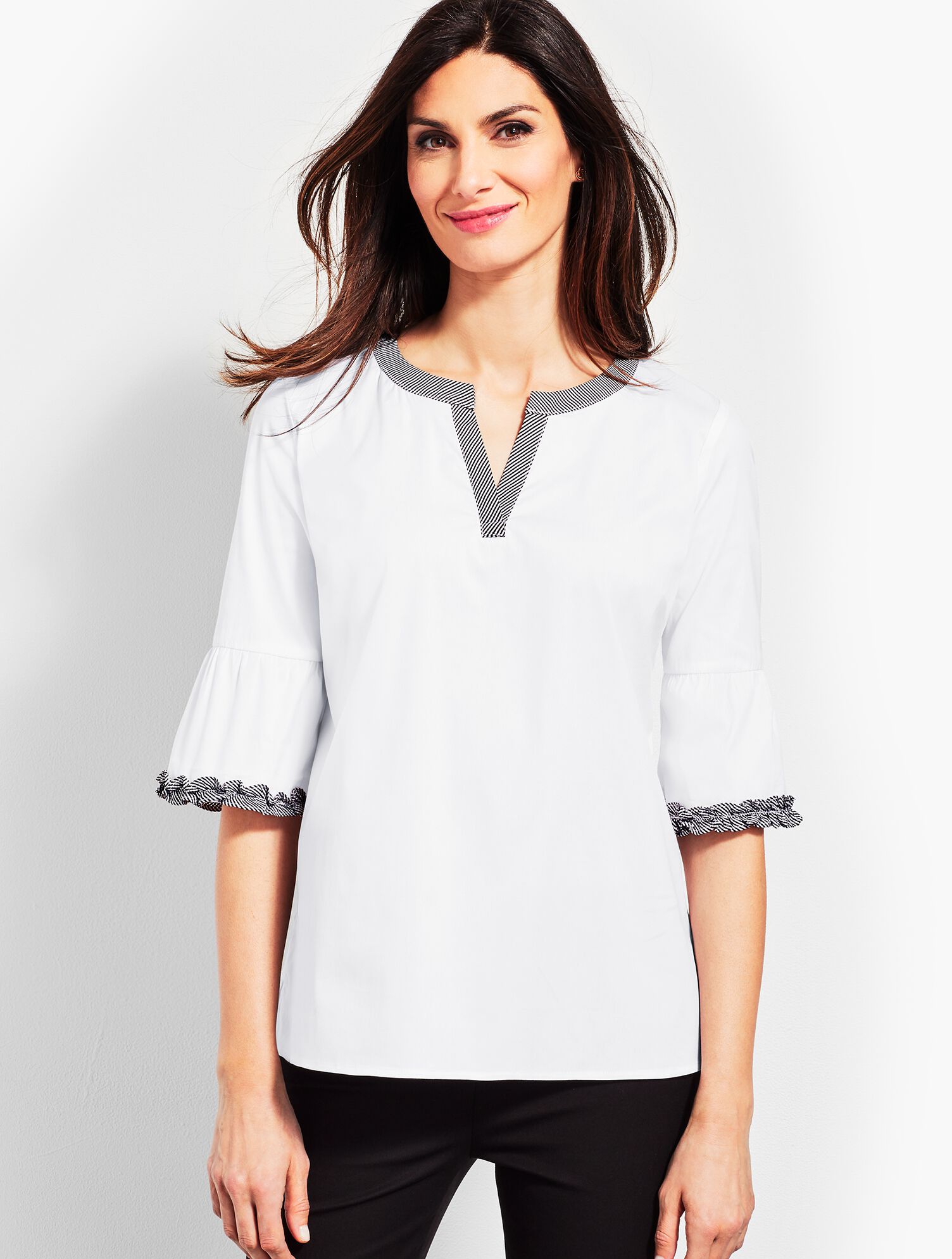 Gingham-Trim Poplin Top