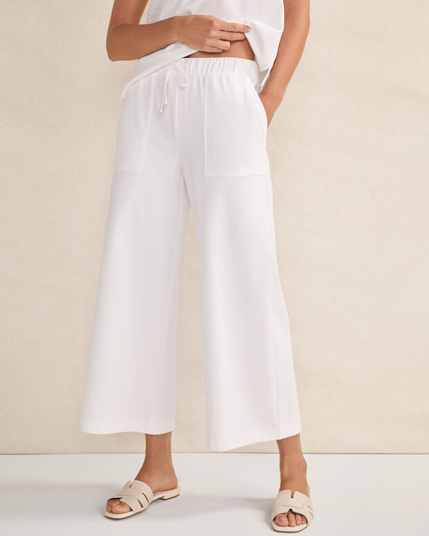 Organic Cotton Interlock Wide Leg Cropped Pants