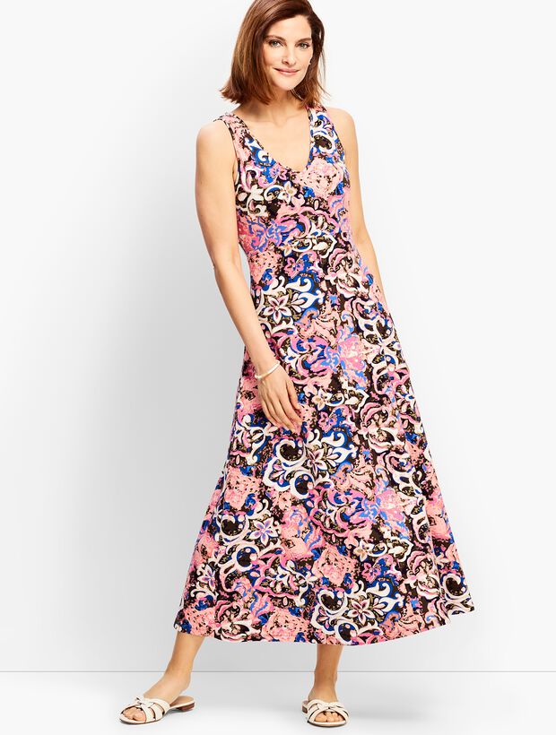 Casual Jersey Maxi Dress - Abstract Blossoms