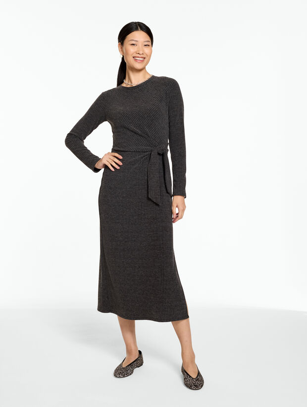 Ribbed Side Tie Jersey Midi Dress