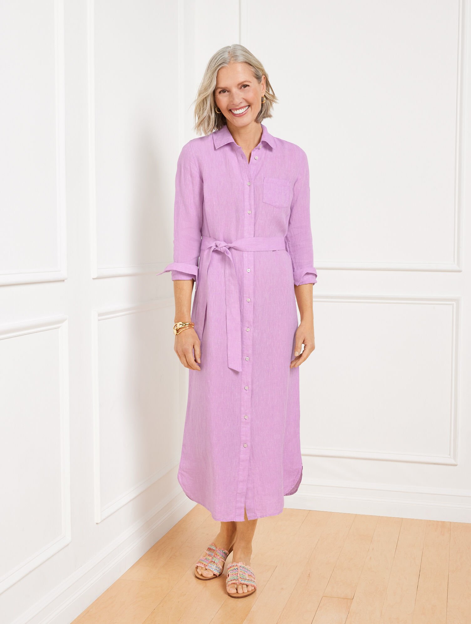 Cross Dyed Linen Shirtdress - Lavender