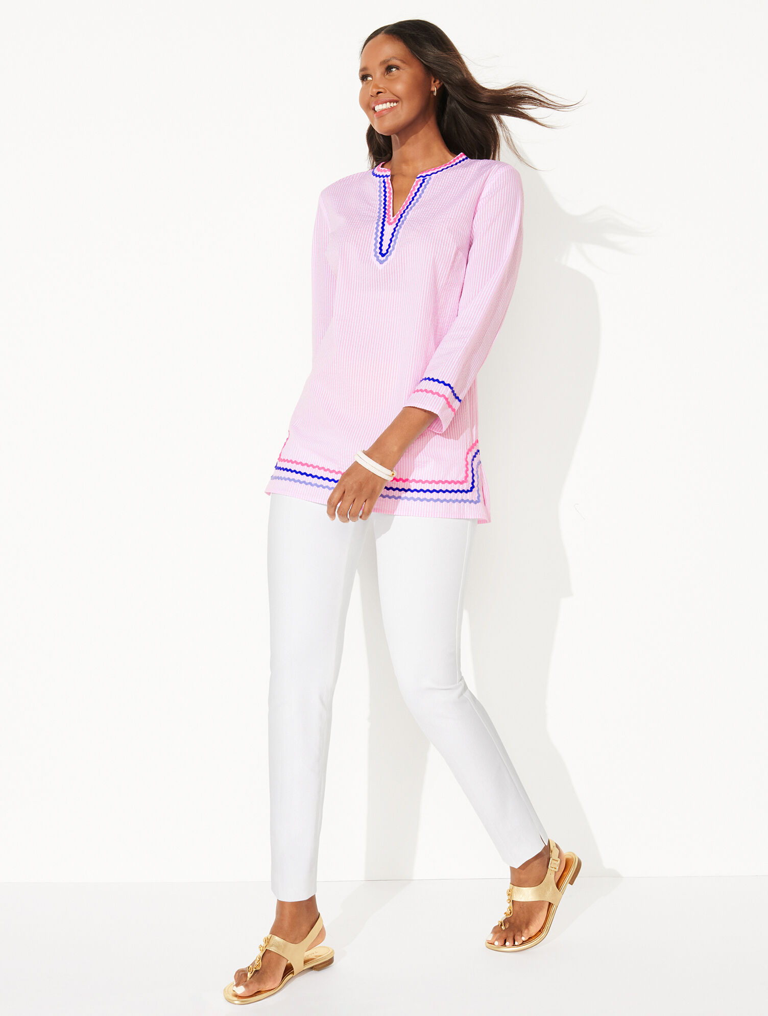 Ric Rac Trim Stripe Seersucker Tunic | Talbots