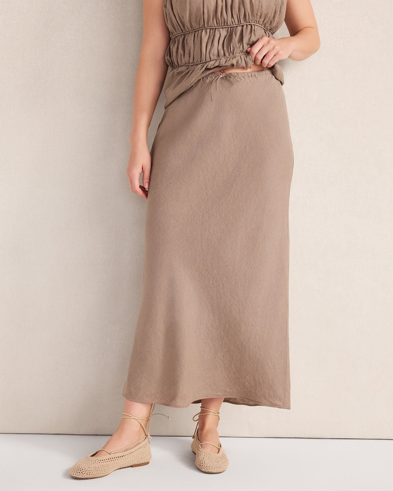 Linen Bias Cut Midi Skirt