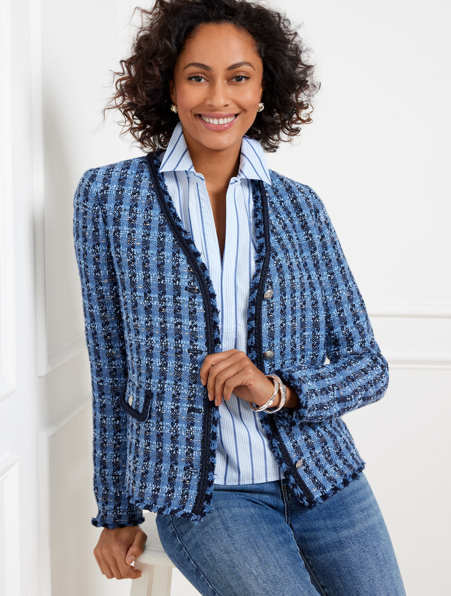 Exquisite Tweed Braid Trim Jacket Talbots