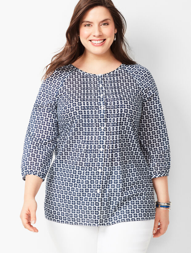 Plus Size - Floral Pintuck Popover