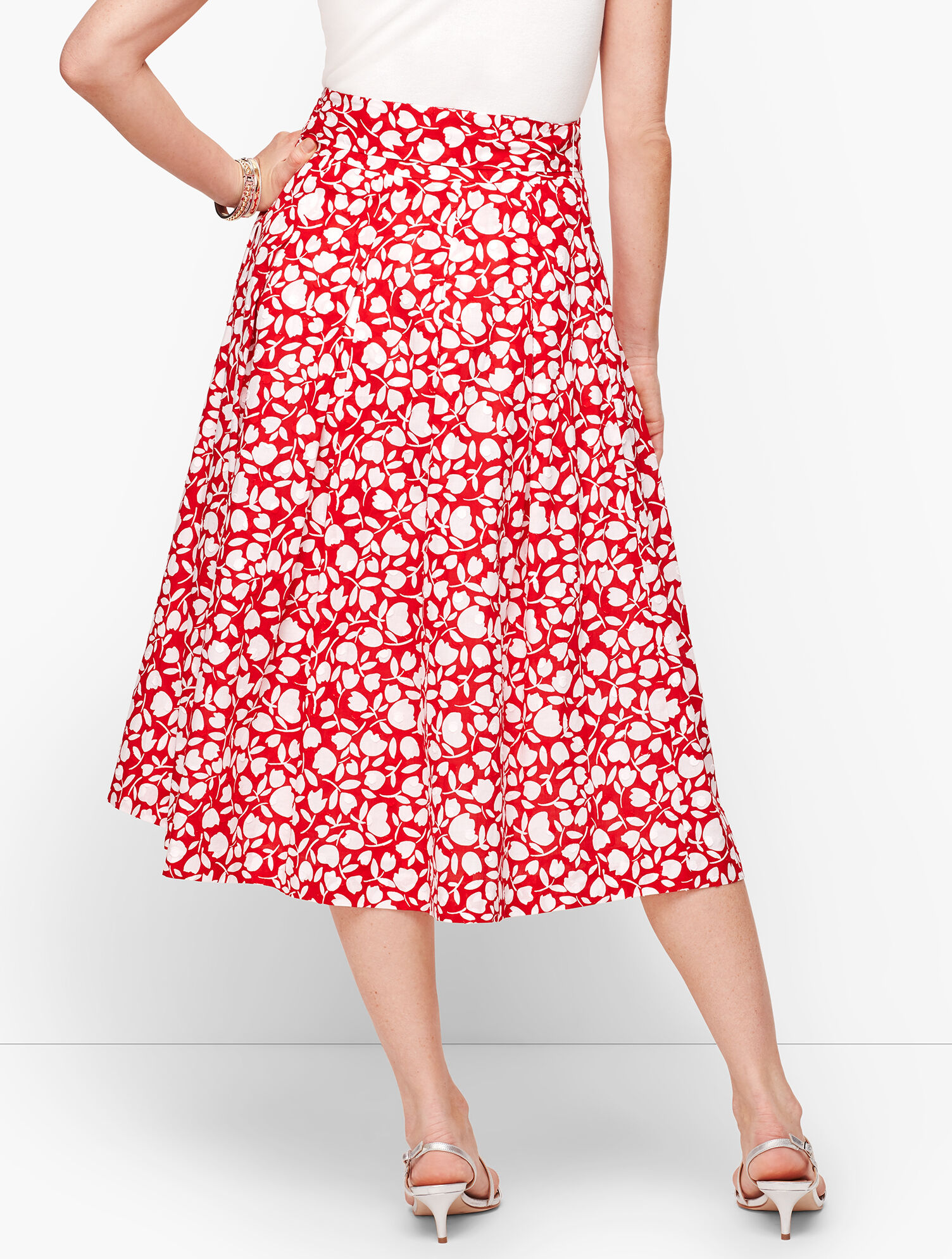 Pleated Floral Midi Skirt