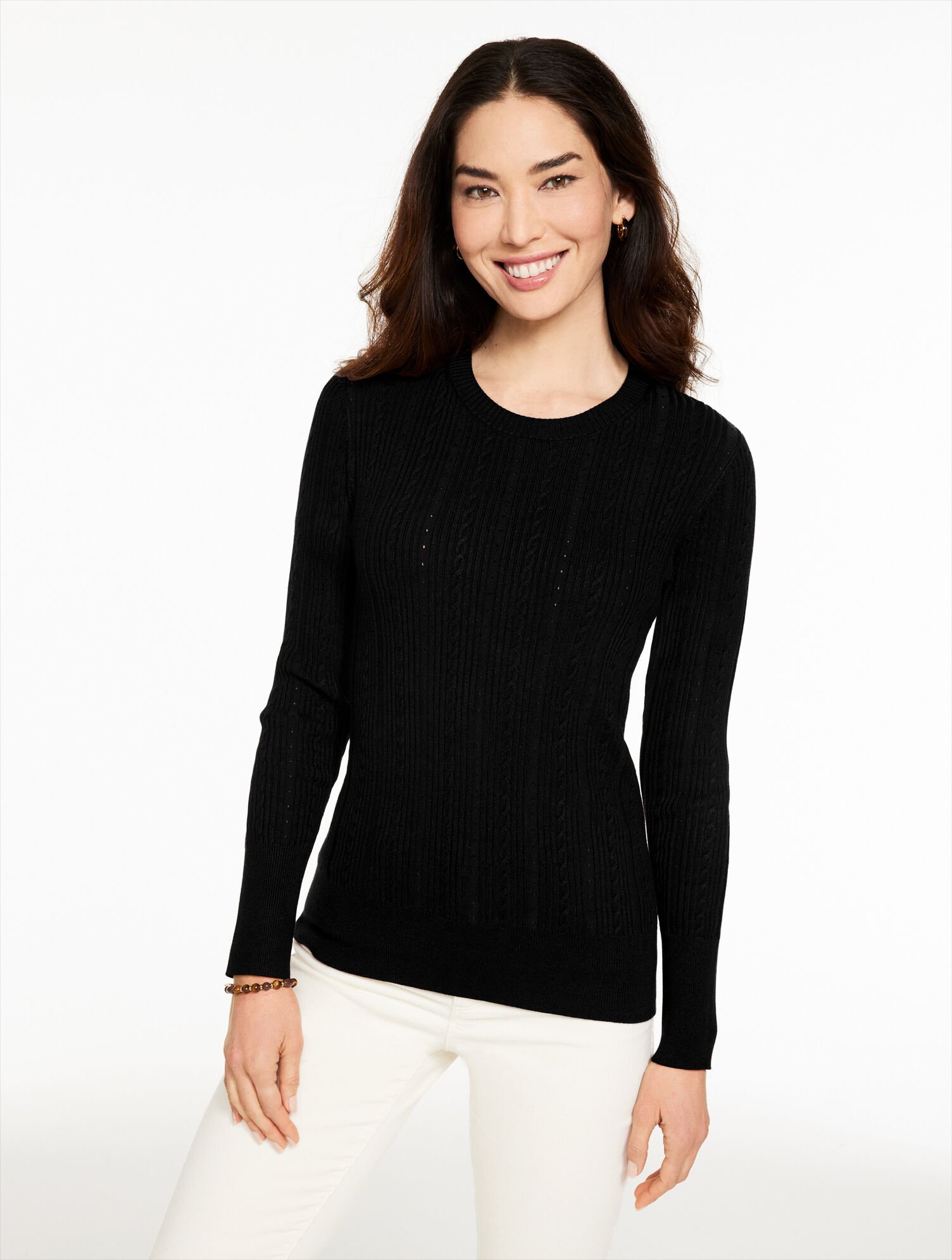 Ribbed Pointelle Crewneck Sweater