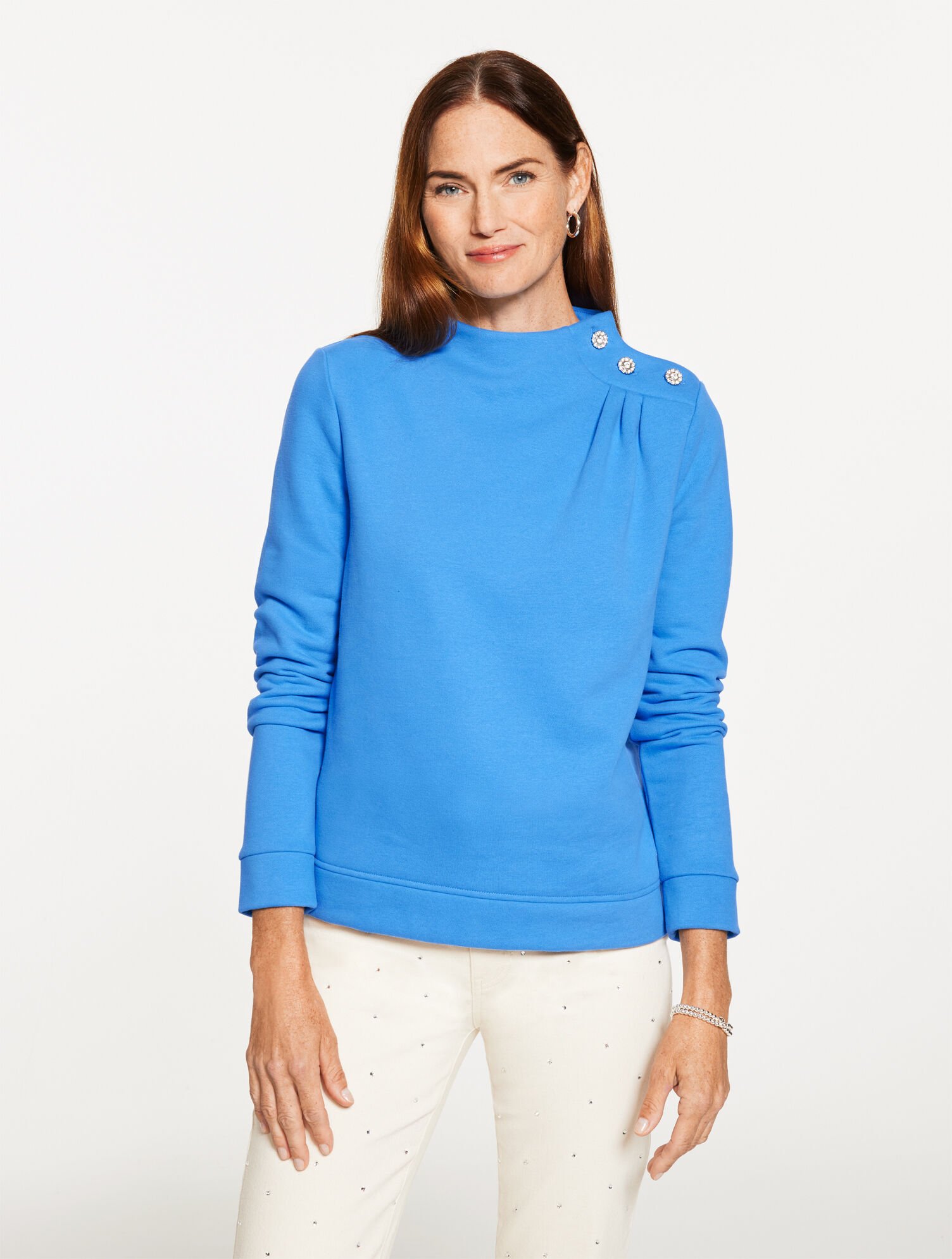 Jewel Button Shoulder Sweatshirt