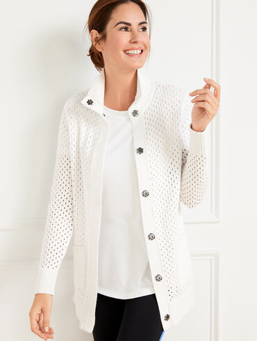 Coolmax&reg; Snap Button Sweater Jacket - White