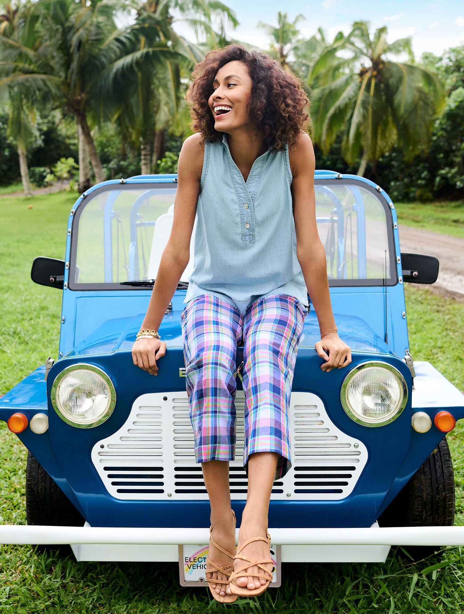 Straight Crop Pull-On Pants - Fresh Madras