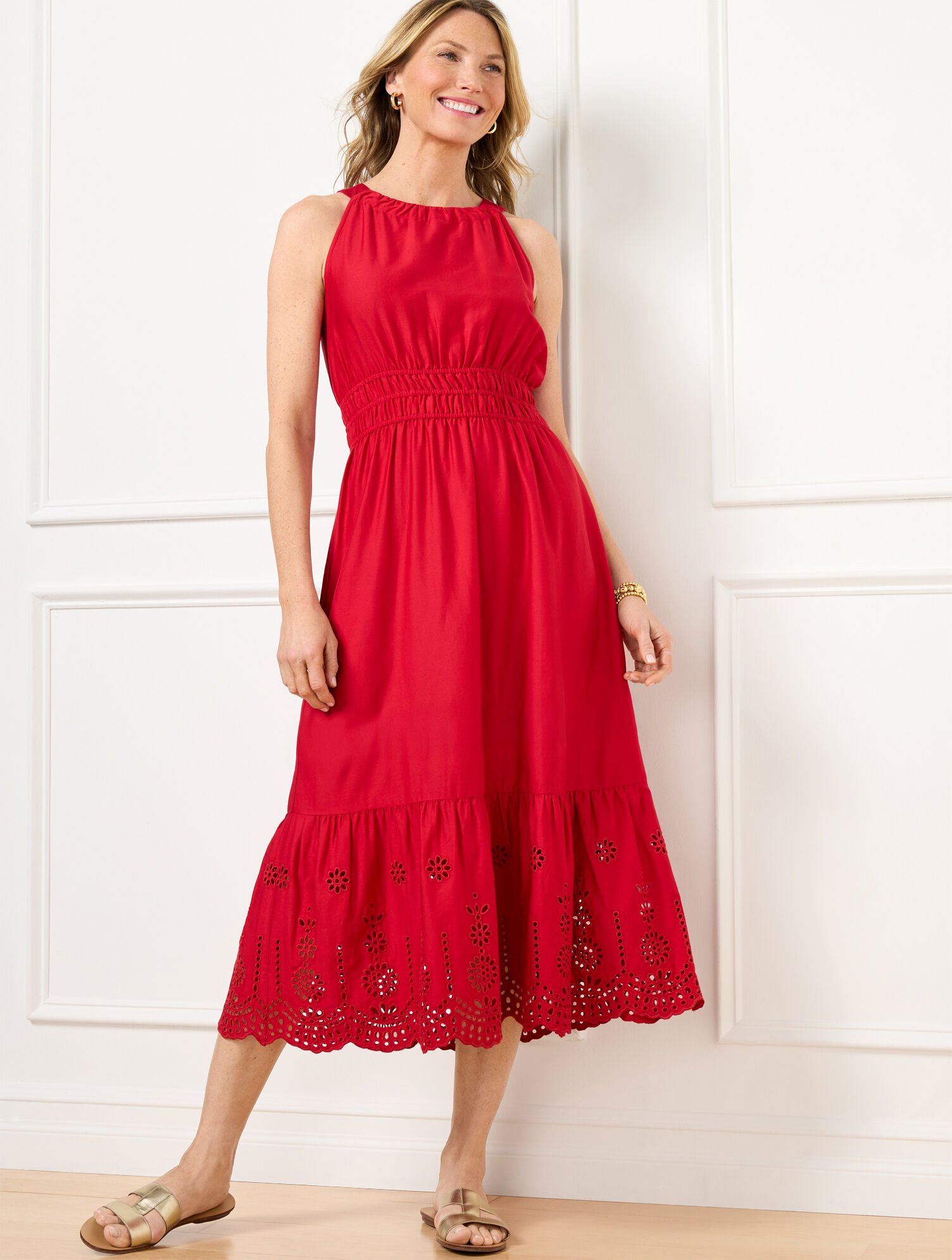 Eyelet Halter Fit &amp; Flare Dress