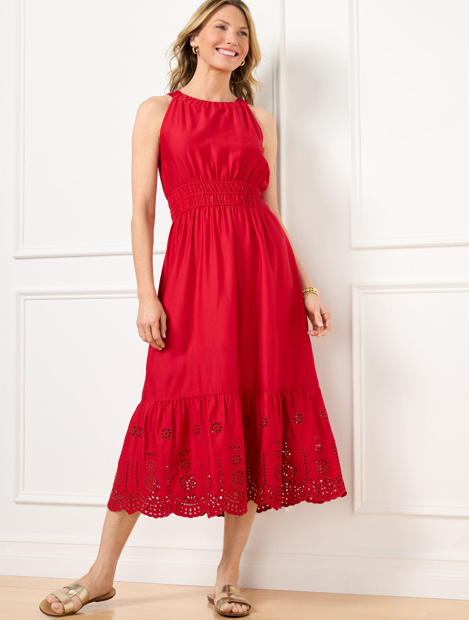 slim fit dress slacks Miss Circle Women's Madison Cotton Eyelet Square Neck Midi Dress main image 0