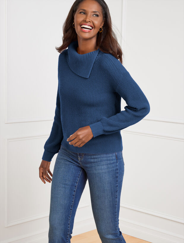 Shaker Stitch Split Neck Sweater