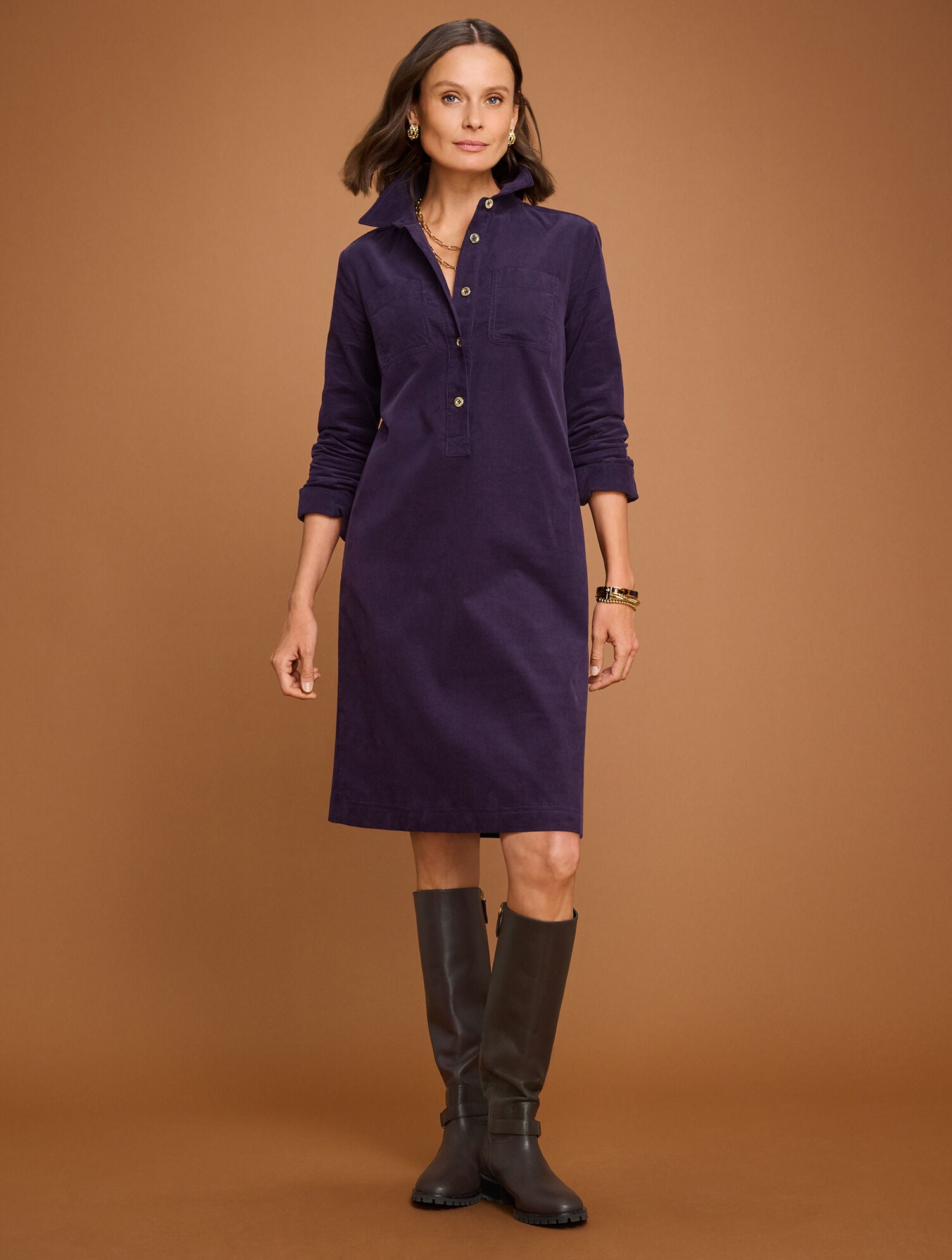 Corduroy A-Line Shirtdress - thumbnail 4