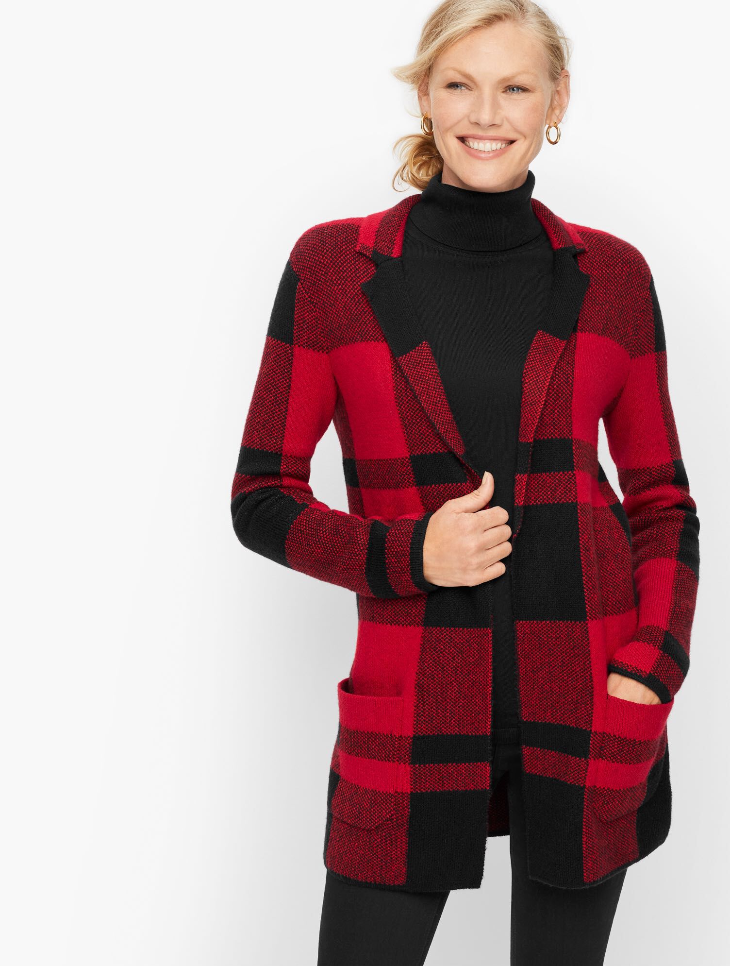 Plaid Cotton Blend Sweater Jacket