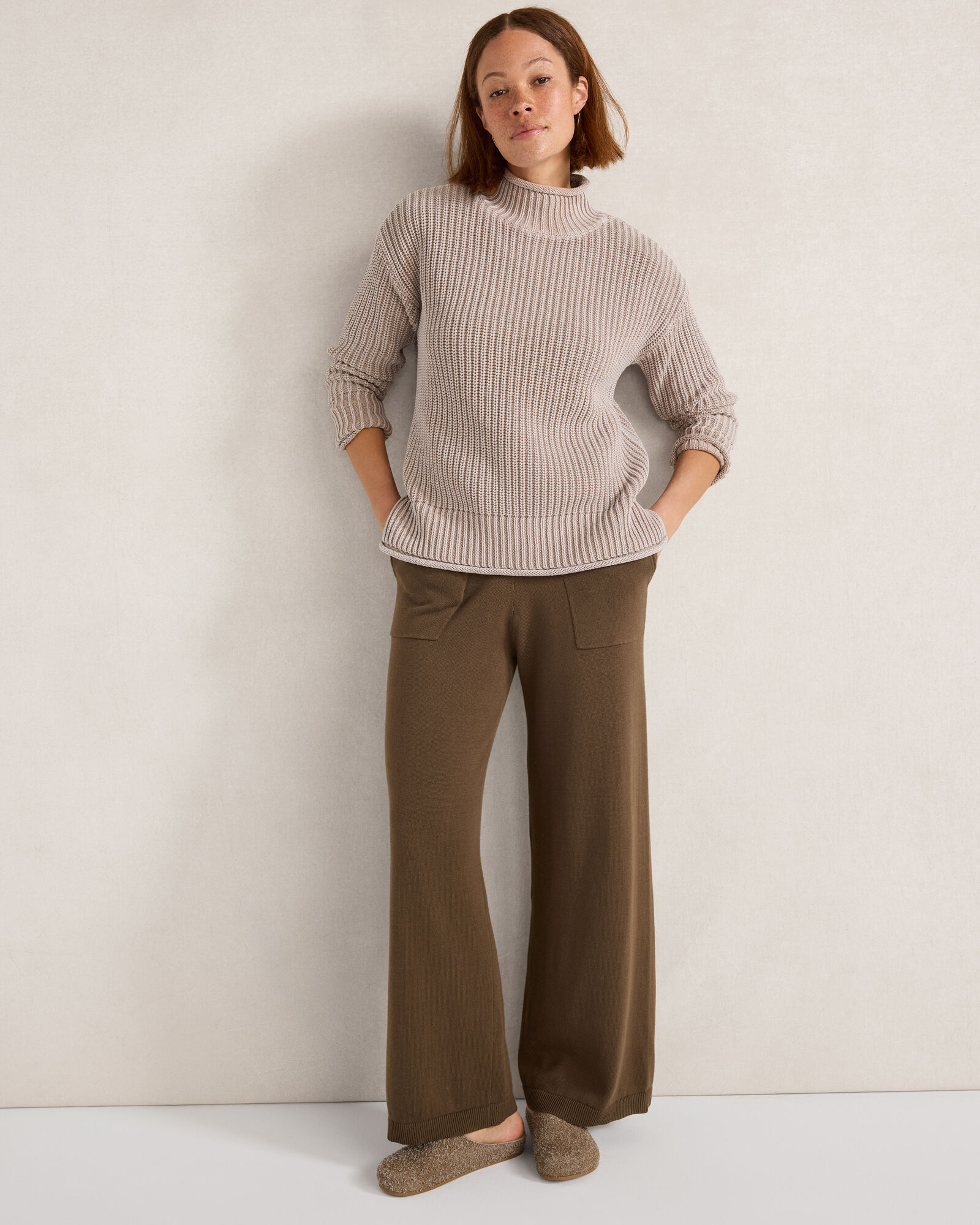 Organic Cotton Knit Wide Leg Pants