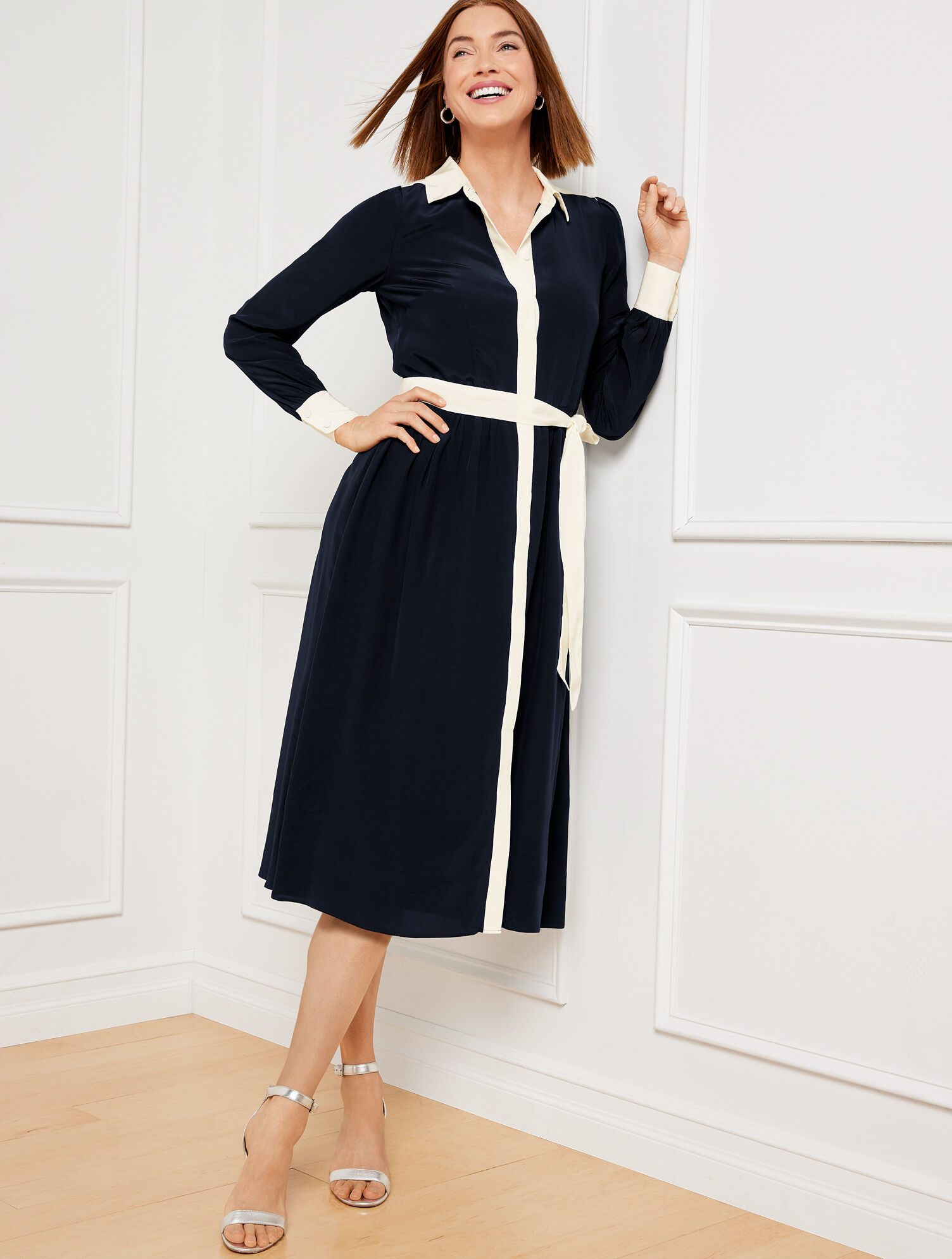 Belted Fit &amp; Flare Shirtdress - Tipped