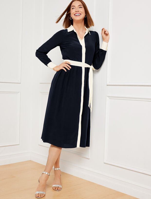 Belted Fit &amp; Flare Shirtdress - Tipped