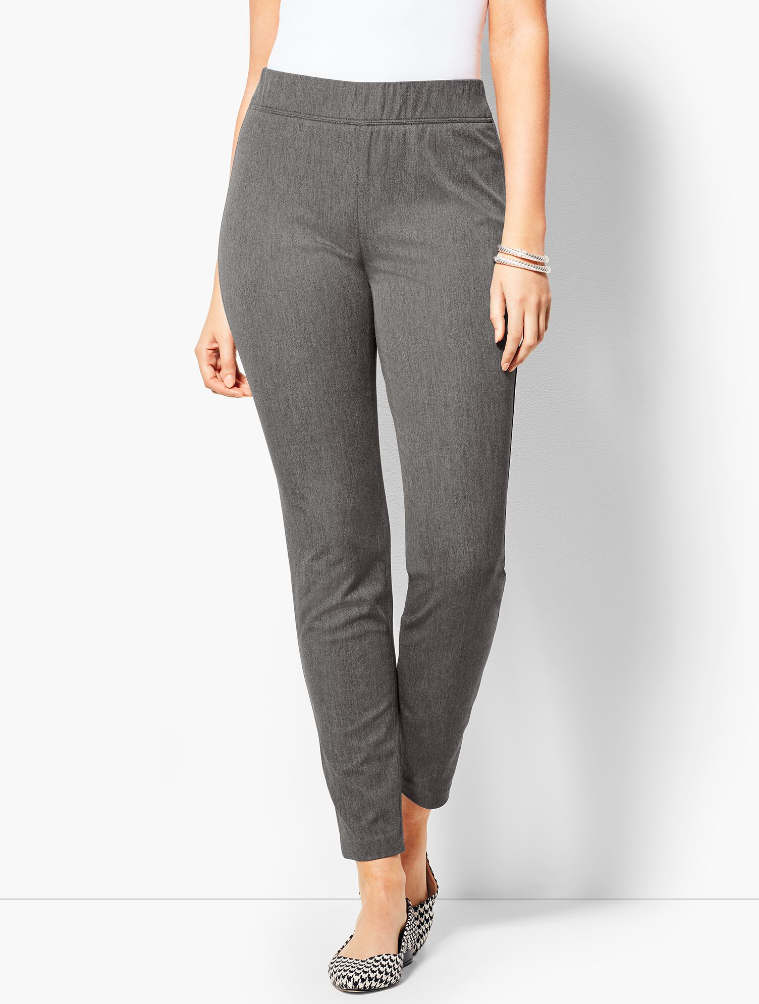 Charcoal Cotton Bi-Stretch Pull-On Skinny Ankle Pant Curvy Fit
