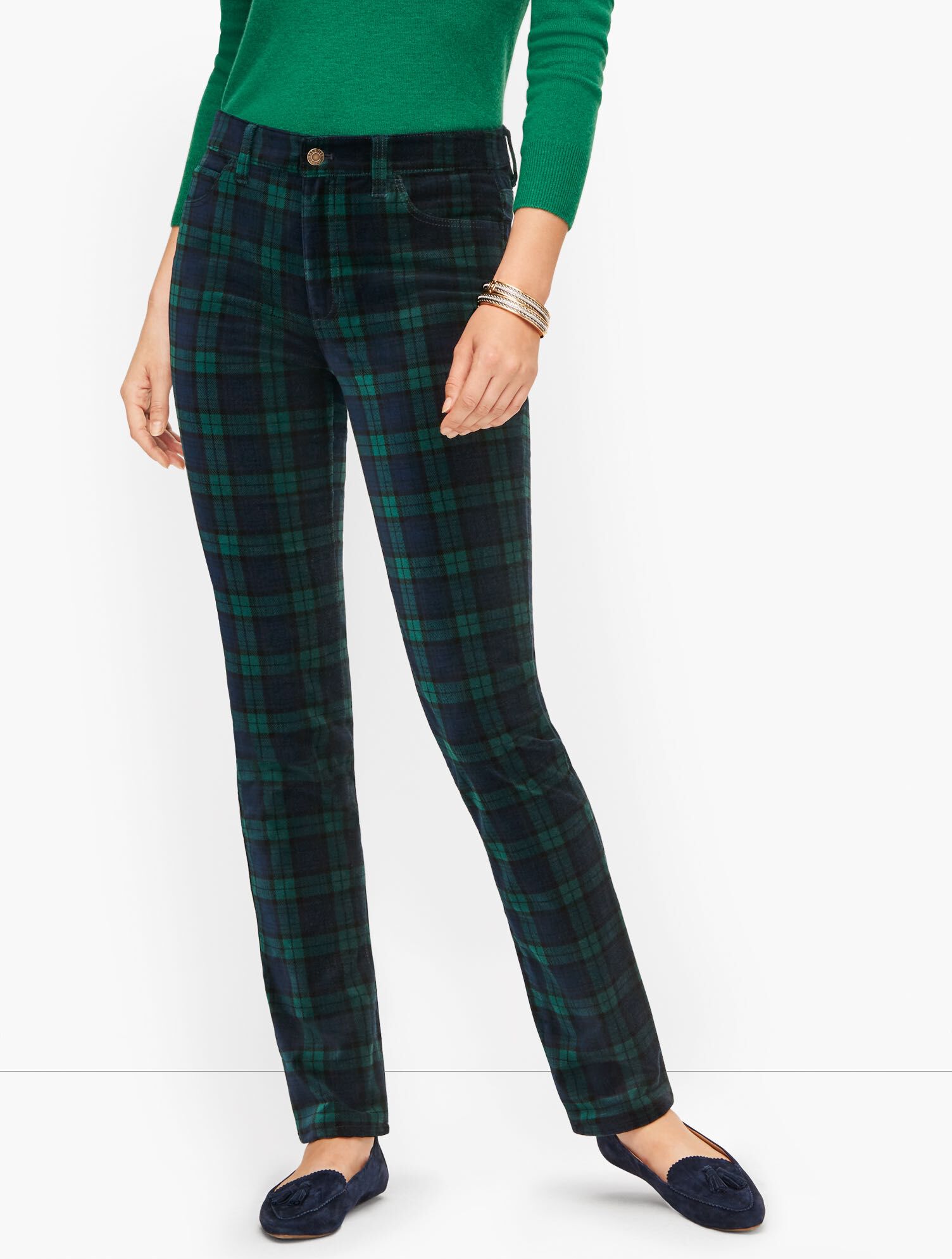 Velveteen Straight Leg Pants - Black Watch Plaid | Talbots