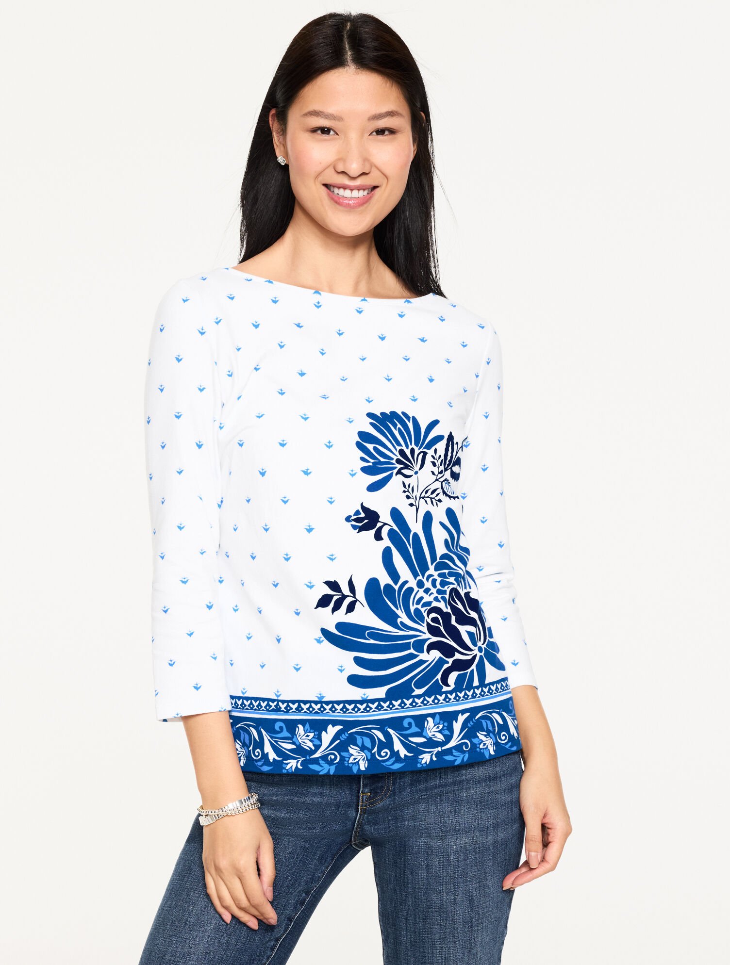 Bateau Neck Tee - Foulard Flowers