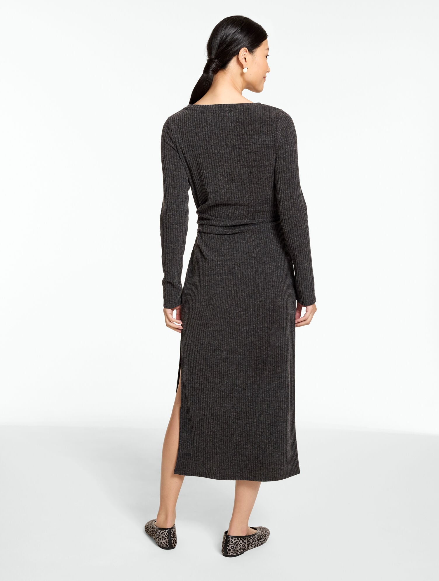 Women's Ribbed Side Tie Jersey Midi Dress - White