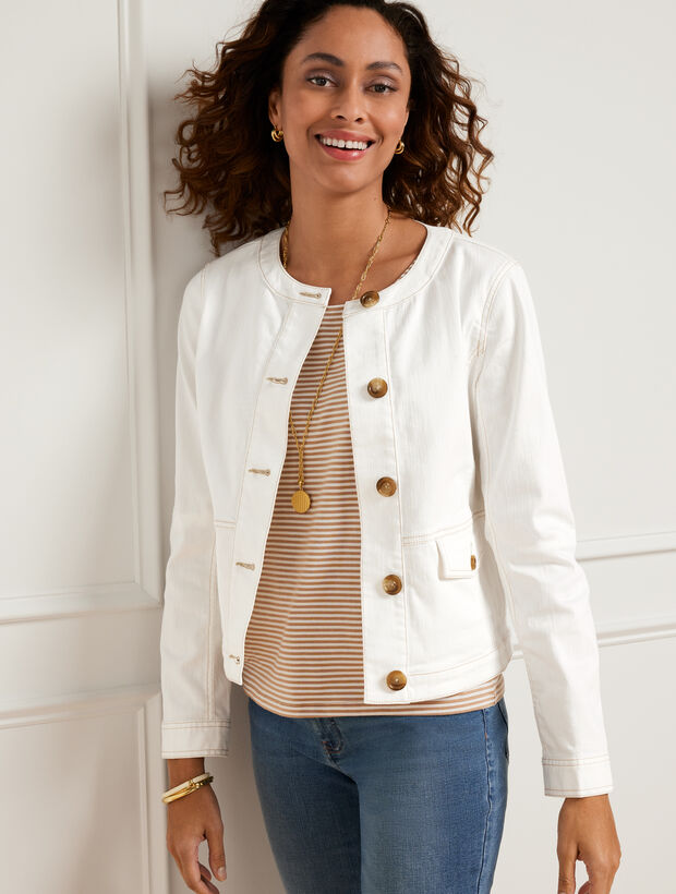 Collarless Jean Jacket White Talbots