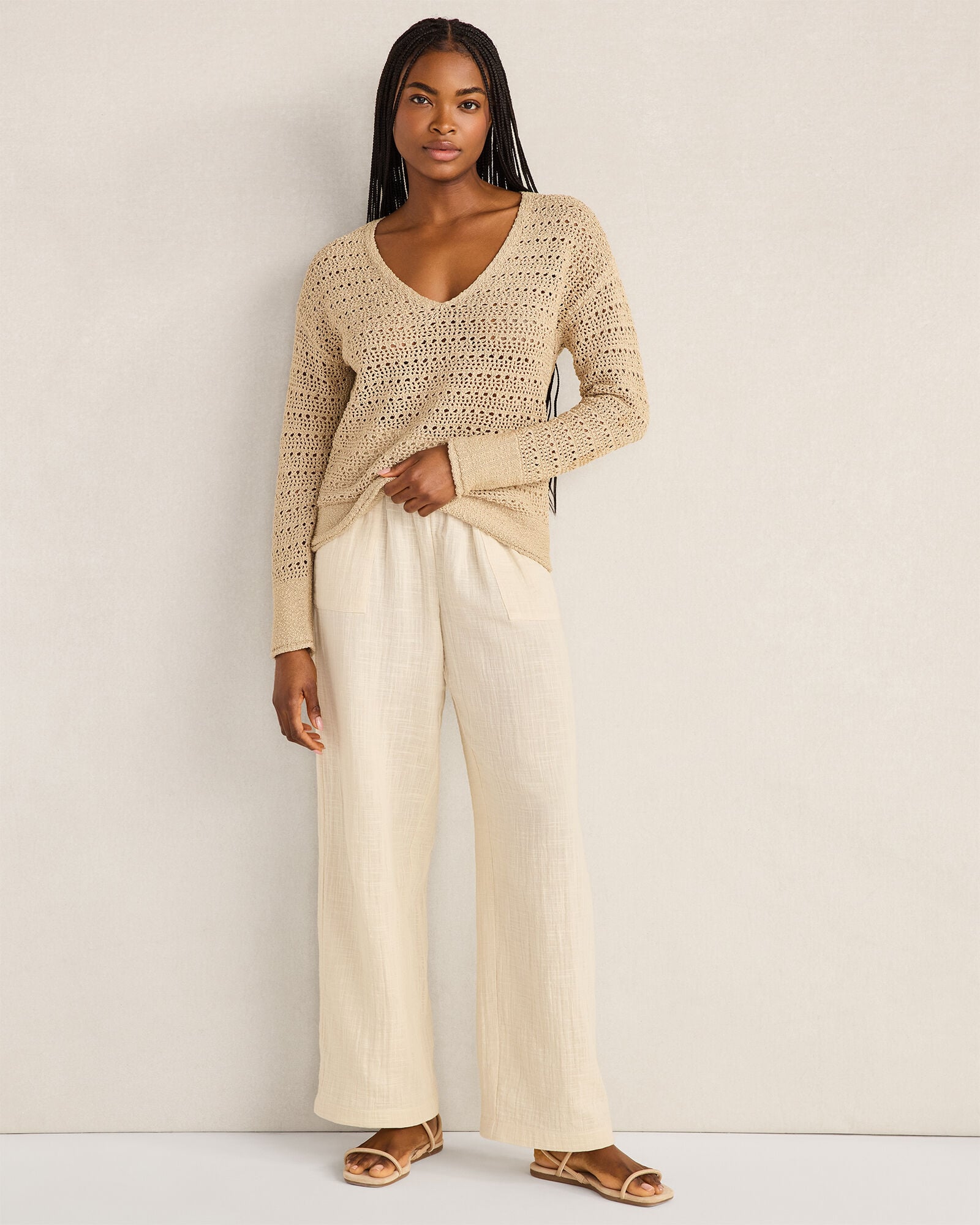 Textured Cotton V-Neck Sweater