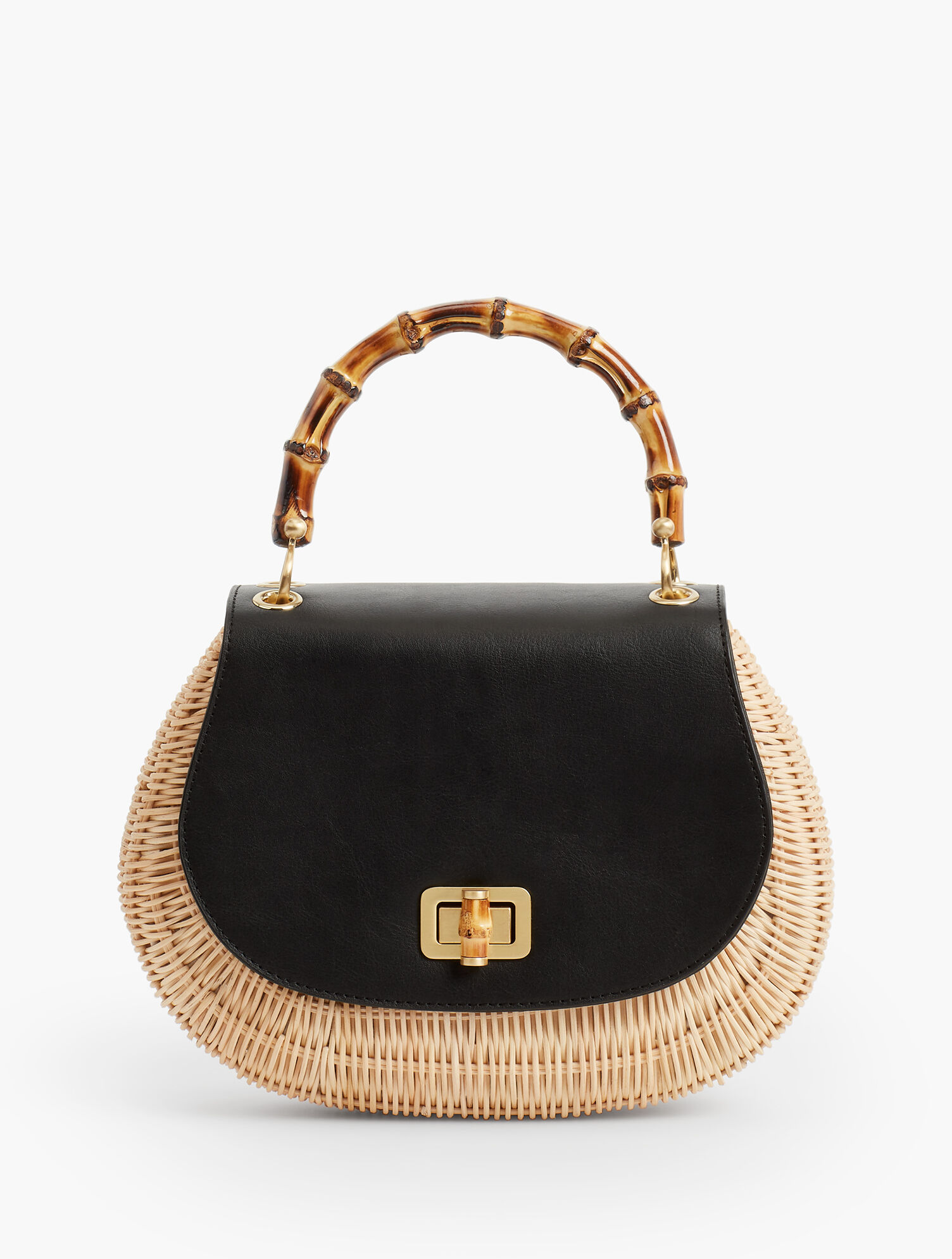 Bamboo-Handle Bag - Leather &amp; Wicker