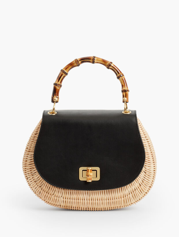 Bamboo-Handle Bag - Leather &amp; Wicker