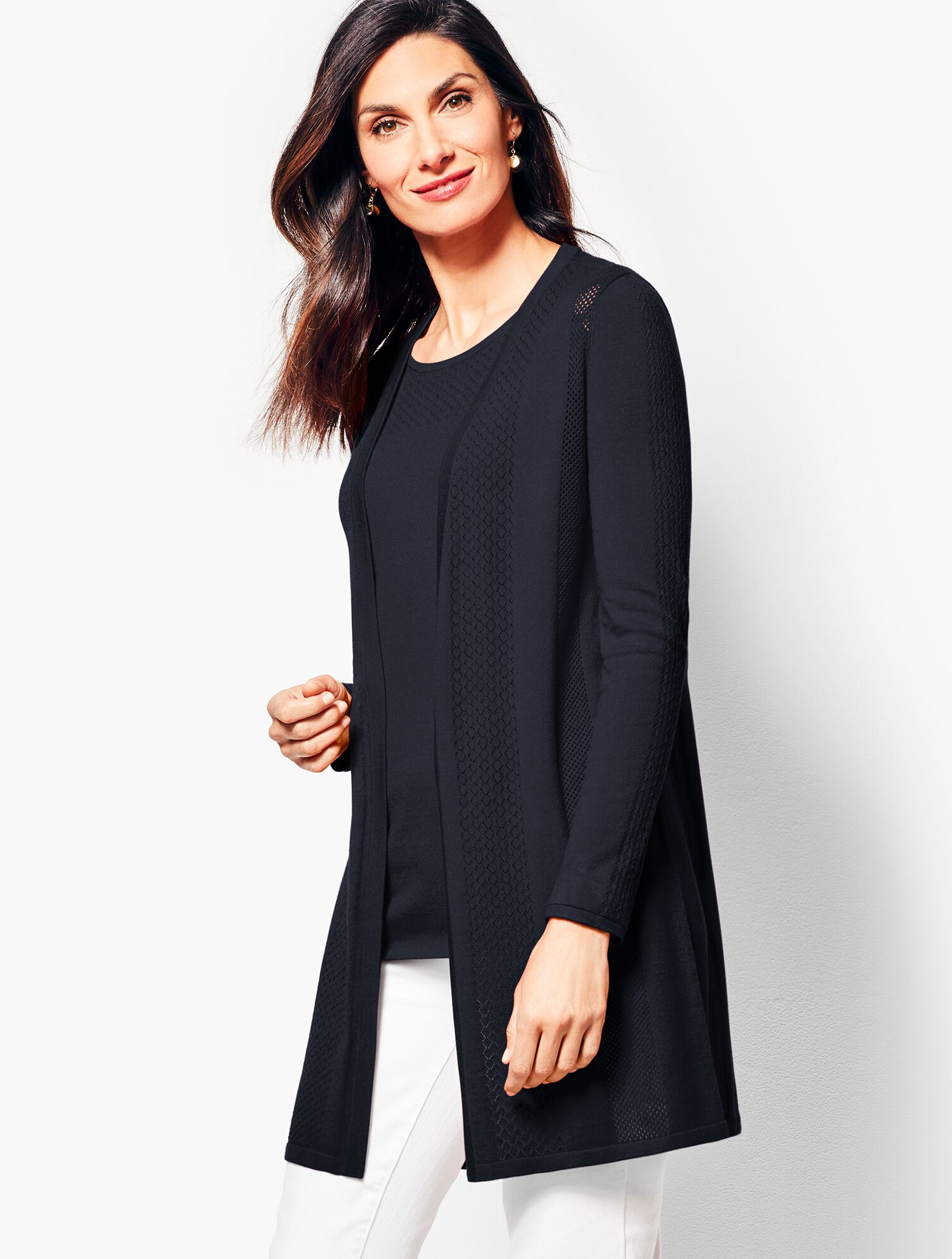 Long Pointelle No-Close Cardigan