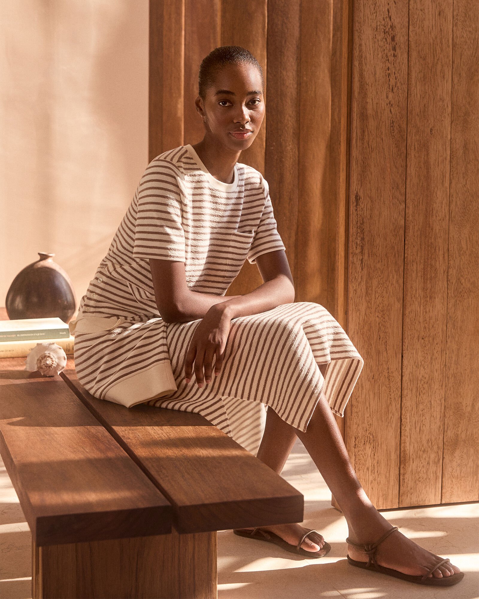 Cotton Blend Textured T-Shirt Dress