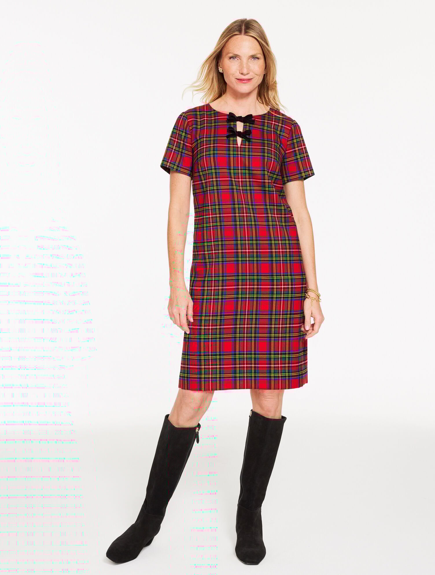 Bow Sheath Dress - Blissful Plaid