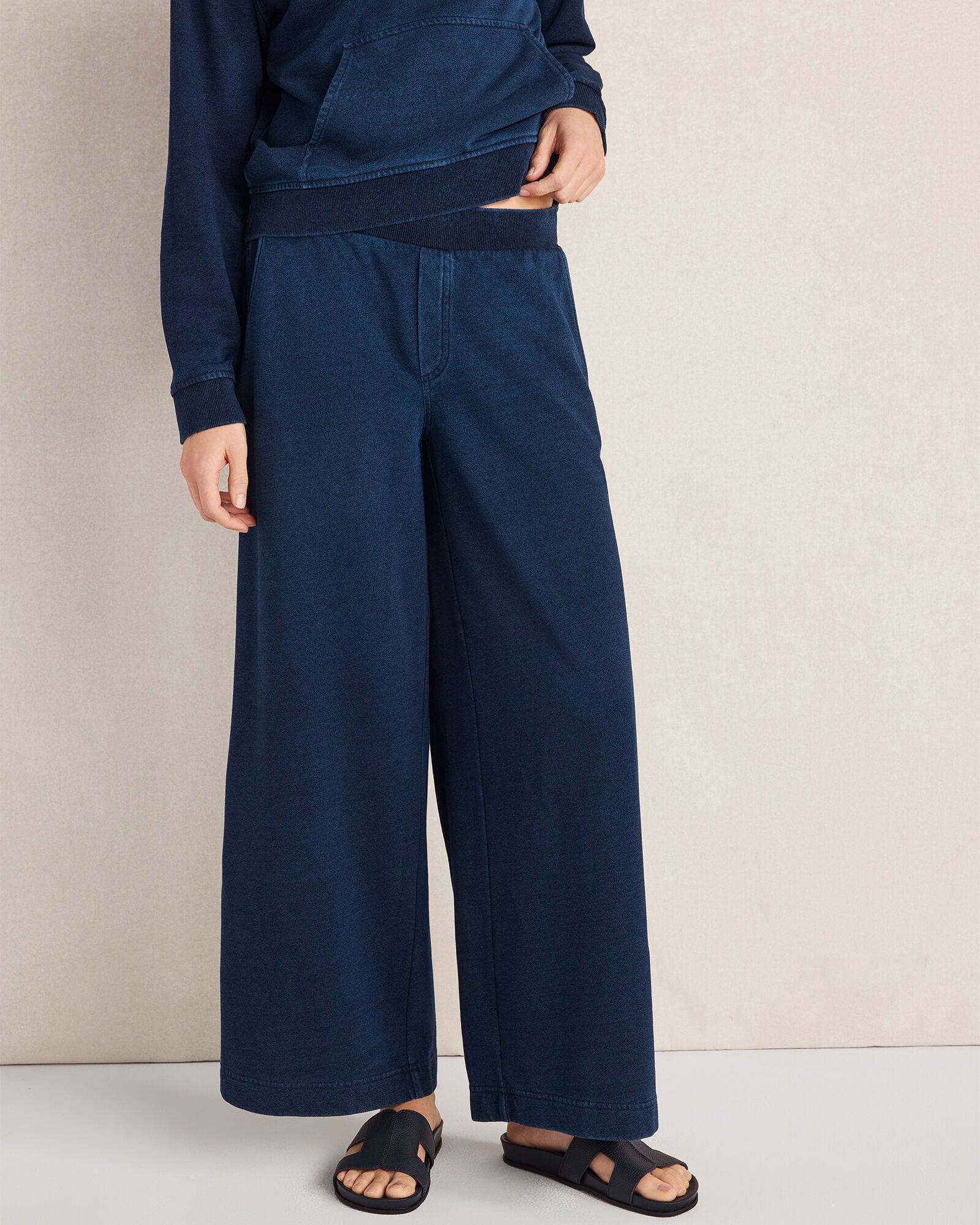 Indigo Cotton Terry Wide Leg Pants | Haven Well Within