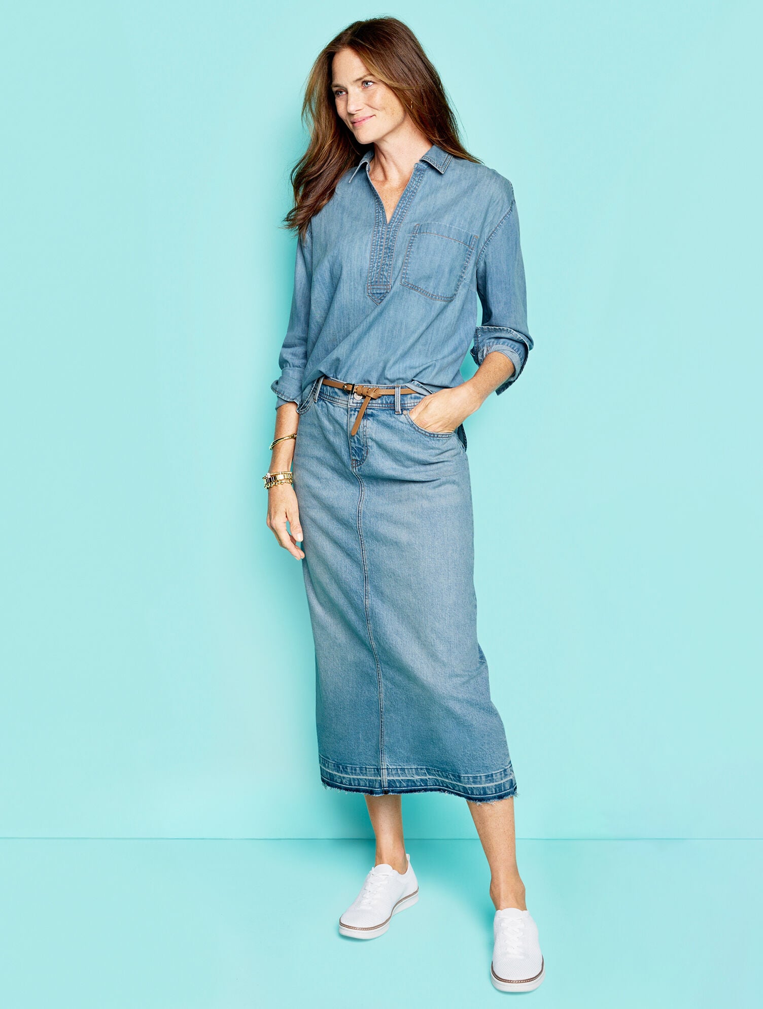 Women's Slim Leather Belt - Blue - Medium Talbots