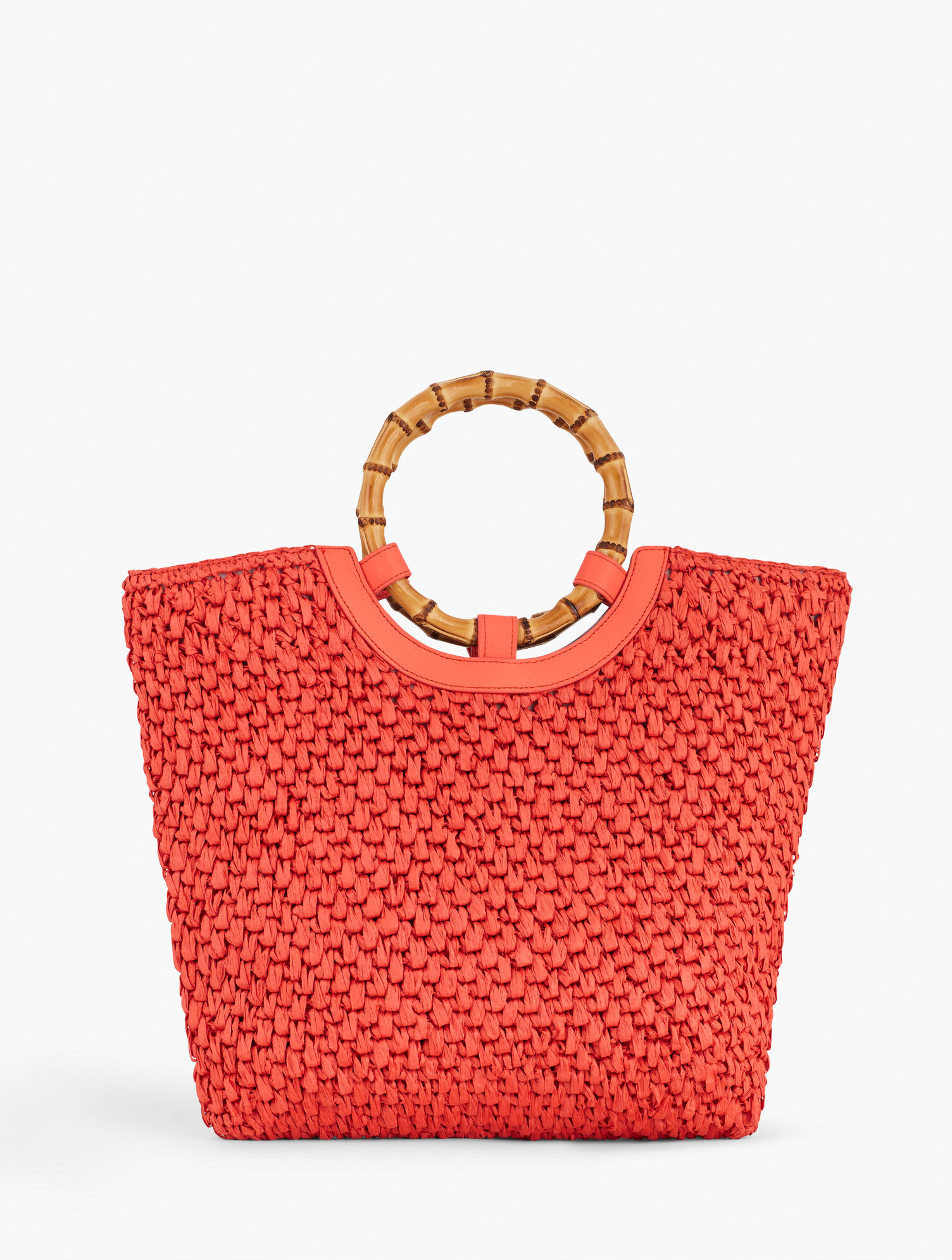 Red Straw Circle Tote Bamboo Detail Straw Tote Talbots