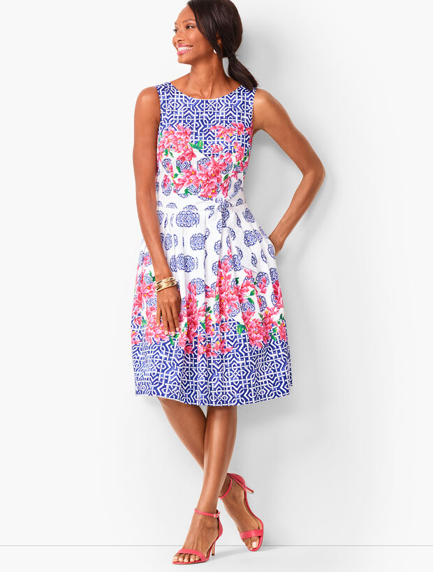 Mosaic Floral Sateen Fit &amp; Flare Dress