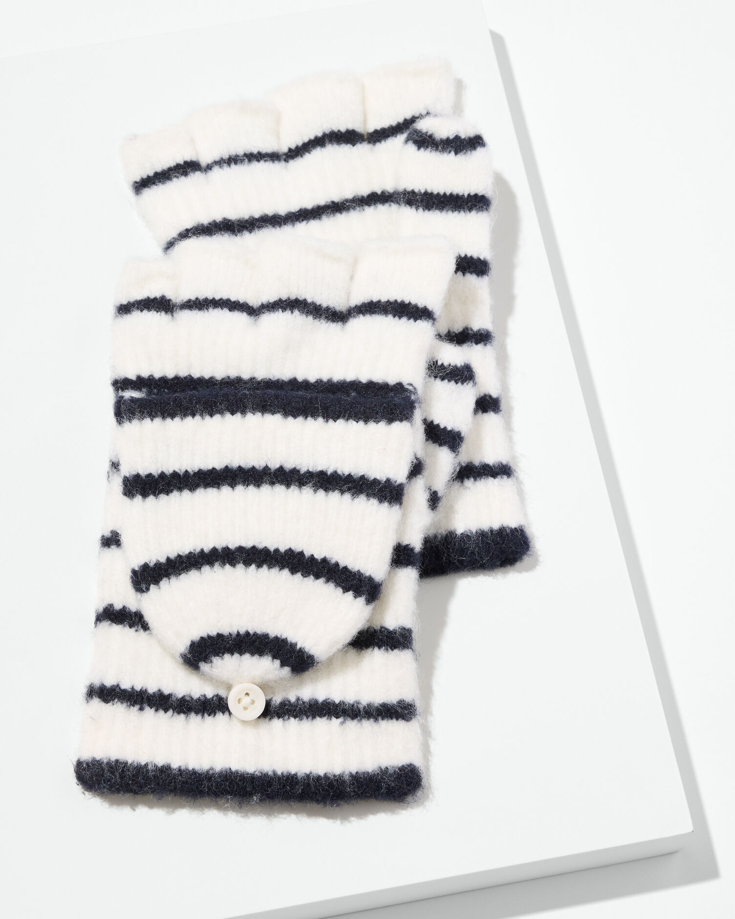 Flip-Top Ribbed Gloves - Stripe