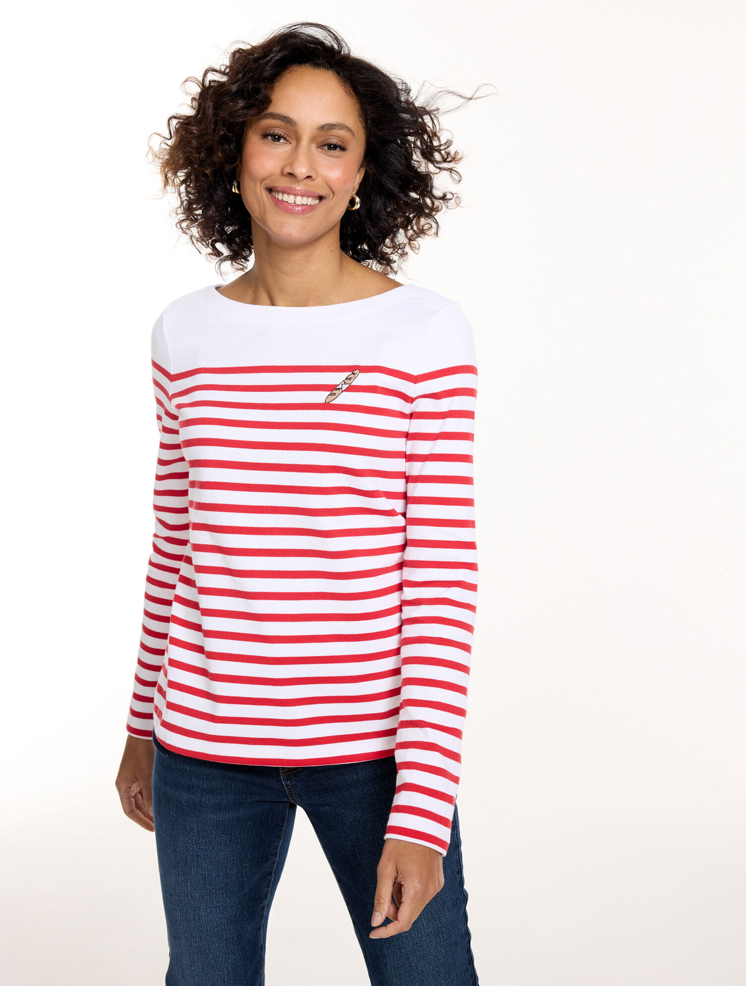 Embroidered Bateau Neck Tee - Paris Stripe