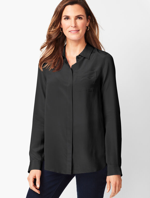 Washable-Silk Button-Down Shirt - Solid