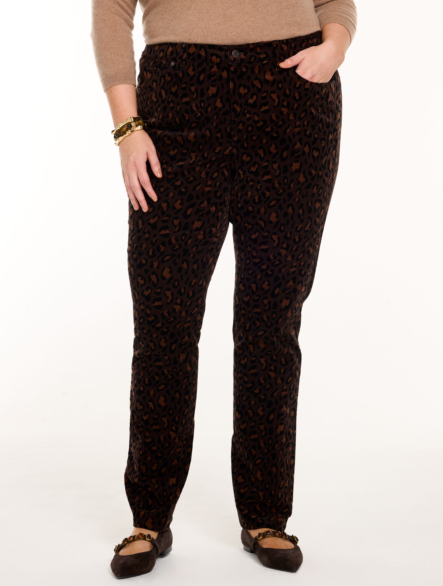 Stretch Corduroy Straight Leg Pants - Fabulous Leopard