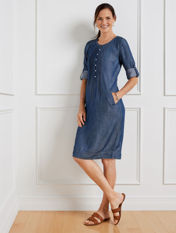 Denim TENCEL&trade; Pintuck Shift Dress