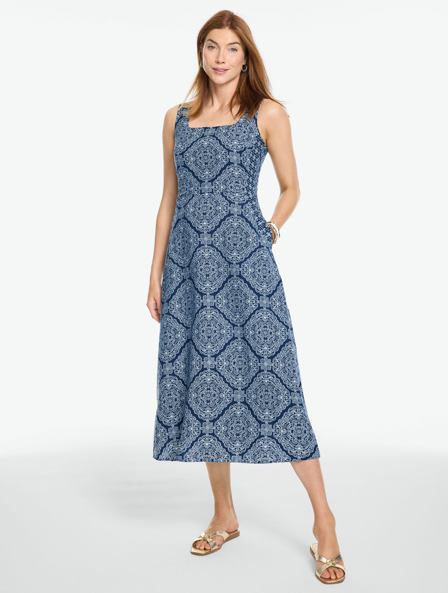 Linen Blend Fit &amp; Flare Dress - Luxe Bandana
