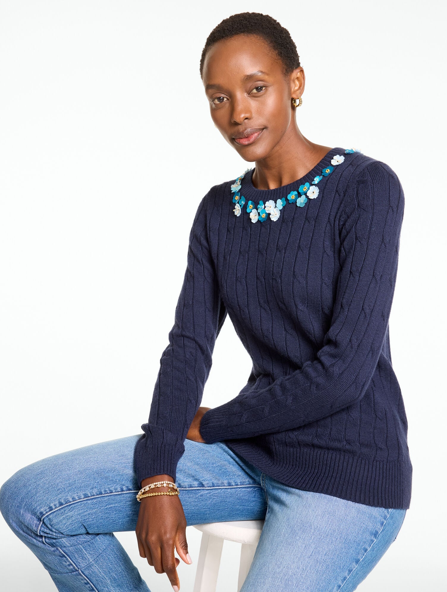 Embellished Cable Knit Sweater