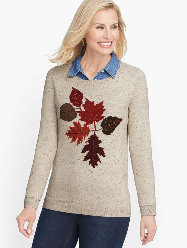 Leaf Motif Crewneck Sweater