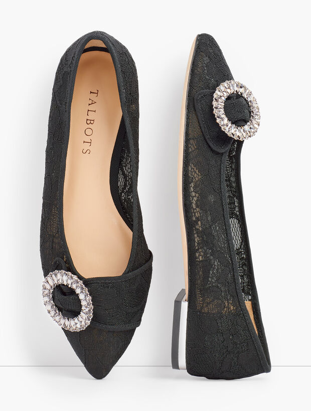 Poppy Pointed Toe Flats - Lace
