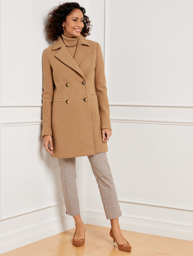 Double Breasted Boiled Wool Blend Coat