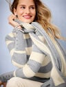 Button Cuff Ribbed Turtleneck Sweater - Shimmer Stripe