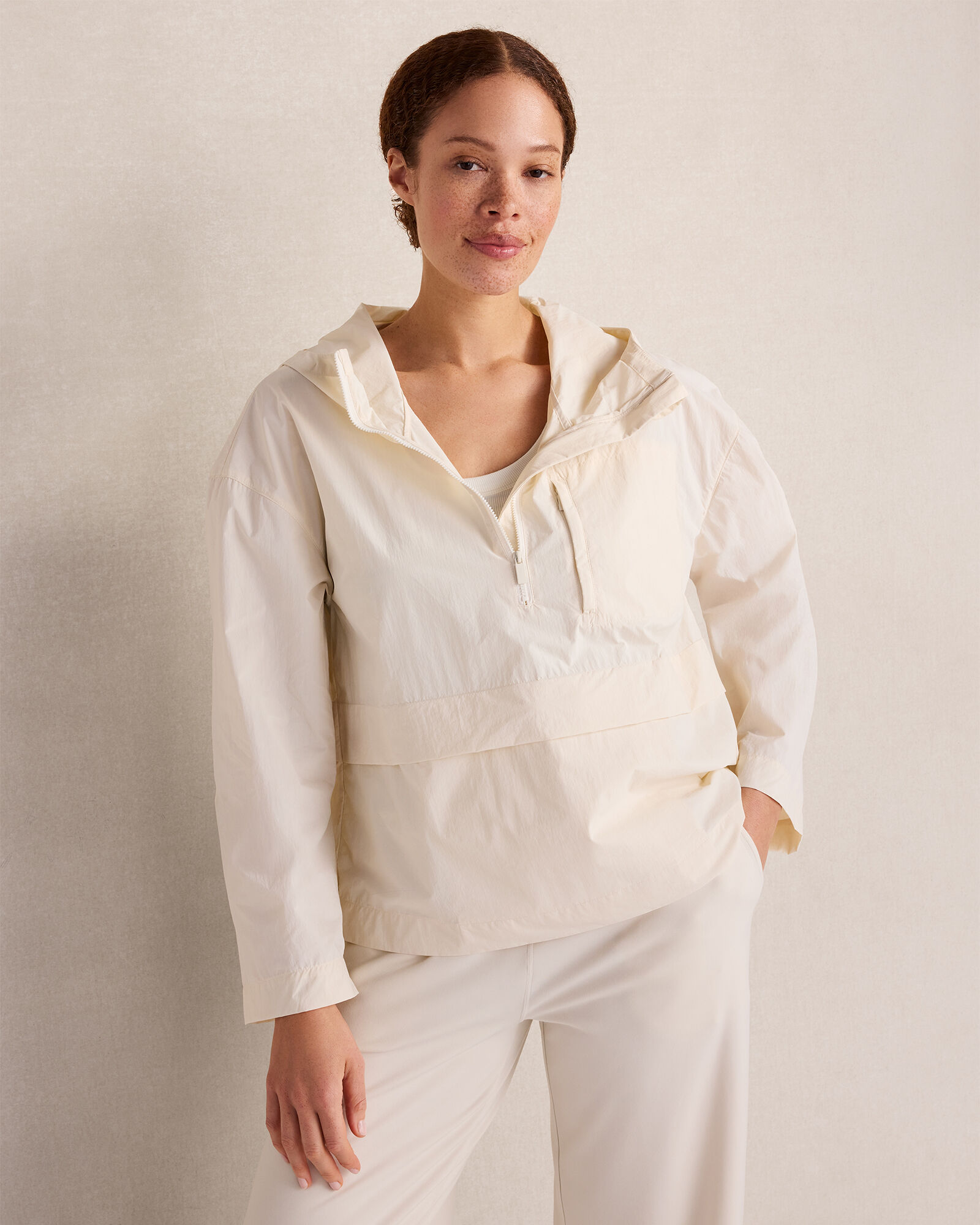 Crinkle Nylon Half-Zip Hooded Jacket