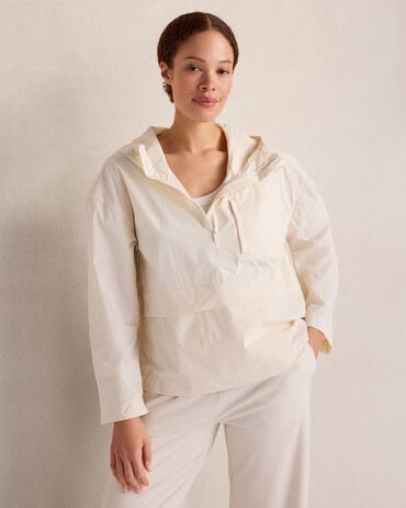 Crinkle Nylon Half-Zip Hooded Jacket